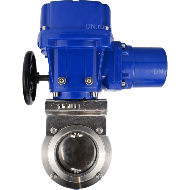Затвор дисковый поворотный WBV3131S-2W-W-H Ду65 Ру10 под приварку, корпус - пищевая нержавеющая сталь 304, уплотнение - Silicon, с электроприводом QT-N-005M-O2-220VAC-У1 с моментной муфтой и штурвалом в Перми