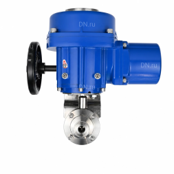 Затвор дисковый поворотный WBV3131S-2W-C-H Ду15 Ру10 кламповый, корпус - пищевая нержавеющая сталь 304, уплотнение - Silicon, с электроприводом QT-N-005M-O2-220VAC-У1 с моментной муфтой и штурвалом