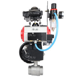 Кран шаровой BV3232P(2pc)-FP-T-ISO-H Ду25 Ру63 полнопроходной, нерж. сталь SS316, внутренняя резьба, PTFE, с пневмоприводом PA-DA-065, с пневмораспределителем 4M310-08 24В, с БКВ APL-210N, с ручным дублером MON1-250-T26-ISO, с БПВ AFC2000