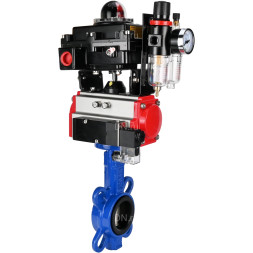 Затвор дисковый поворотный WBV1132N-2W-Fb-H Ду125 Ру16, корпус - чугун GG25, диск - нержавеющая сталь 316L, уплотнение - NBR, с пневмоприводом PA-DA-105, пневмораспределителем 4M310-08 AC220V, БКВ APL-410N EX, БПВ AFC2000
