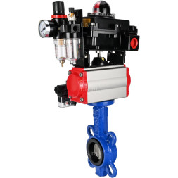 Затвор дисковый поворотный WBV1132N-2W-Fb-H Ду125 Ру16, корпус - чугун GG25, диск - нержавеющая сталь 316L, уплотнение - NBR, с пневмоприводом PA-DA-105, пневмораспределителем 4M310-08 AC220V, БКВ APL-410N EX, БПВ AFC2000