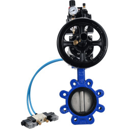 Затвор дисковый поворотный WBV1631N-2W-Fb-H Ду125 Ру16 LUG корпус - чугун QT450, диск - нержавеющая сталь 304, уплотнение - NBR, с пневмоприводом PA-DA-105-1, пневмораспределителем 4V320-08 AC220V, БКВ APL-410N EX и БПВ AFC2000