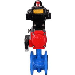 Затвор дисковый поворотный WBV1313E-2W-F-H Ду125 Ру16 фланцевый, корпус - чугун GGG40, диск - чугун GGG40, уплотнение - EPDM, с пневмоприводом PA-DA-130, пневмораспределителем 4M310-08 AC220V и БКВ APL-410N EX