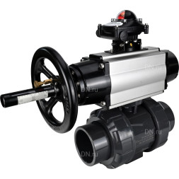 Кран шаровой BV4242E-FP-GRM-ISO Дн20 Ру10 полнопроходной, корпус - НПВХ, шар - НПВХ, уплотнение - EPDM, с пневмоприводом PA-DA-105-1 и БКВ APL-210N