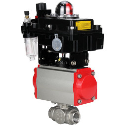Кран шаровой BV3232P(4pc)-SP-3WL-T-ISO-H Ду20 Ру63 стандартнопроходной трехходовой L-тип, нержавеющая сталь SS316, внутренняя резьба, PTFE, пн.приводом PA-SA-052, пн.распределителем 4M310-08 AC220V, БКВ APL-410N EX и БПВ AFC2000