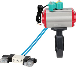 Затвор дисковый поворотный WBV4242E-2W-Fb-ISO Дн65 Ру10 межфланцевый, корпус - НПВХ, диск - НПВХ, уплотнение - EPDM, с пневмоприводом PA-SA-065, пневмораспределителем 4V320-08 AC220V и магнитным переключателем ALS200D
