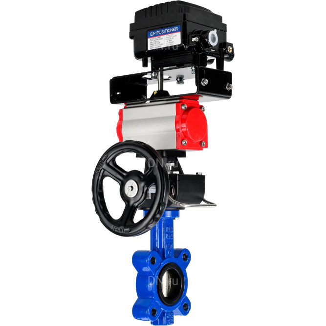 Затвор дисковый поворотный WBV1616E-2W-Fb-H Ду125 Ру16 LUG корпус - чугун QT450, диск - чугун QT450, уплотнение - EPDM, с пневмоприводом PA-DA-105, редуктором MON3-700-T38-ISO и позиционером YT-1000RSN без обратной связи в Перми