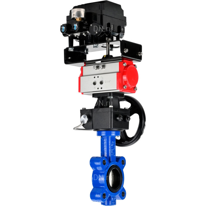 Затвор дисковый поворотный WBV1616E-2W-Fb-H Ду125 Ру16 LUG корпус - чугун QT450, диск - чугун QT450, уплотнение - EPDM, с пневмоприводом PA-DA-105, редуктором MON3-700-T38-ISO и позиционером YT-1000RSN без обратной связи в Перми