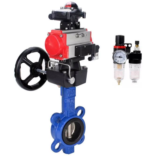 Затвор дисковый поворотный WBV1432N-2W-Fb-H Ду125 Ру16, межфланцевый, корпус - чугун GGG50, уплотнение NBR, с пневмоприводом PA-DA-105, с пневмораспределителем 4V320-10 AC220V, БКВ APL-410N Ex, ручным дублером MON3-700-T38-ISO, БПВ AFC2000 в Перми