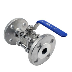 Кран шаровой BV3131P(3pc)-FP-F-H Ду100 Ру16, полнопроходной, трехсоставной, сталь 304, уплотнение - PTFE, фланцевый с рукояткой