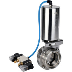 Затвор дисковый поворотный WBV3131S-2W-T-H Ду40 Ру10 резьбовой, пищевая нержавеющая сталь 304, уплотнение – Silicon, с пневмоприводом PA-SA-85 и пневмораспределителем 4V320-08 AC220V