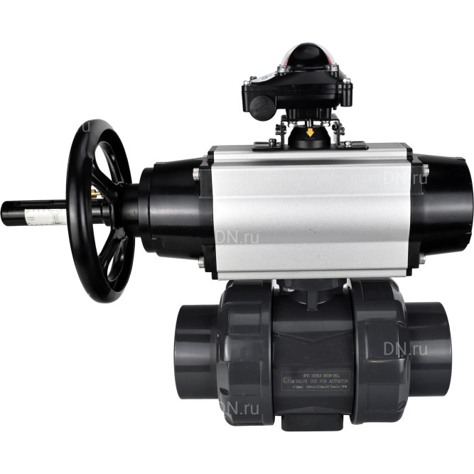 Кран шаровой BV4242E-FP-GRM-ISO Дн25 Ру10 полнопроходной, корпус - НПВХ, шар - НПВХ, уплотнение - EPDM, с пневмоприводом PA-DA-105-1 и БКВ APL-210N в Перми