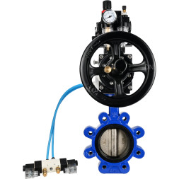 Затвор дисковый поворотный WBV1616E-2W-Fb-H Ду125 Ру16 LUG корпус - чугун QT450, диск - чугун QT450, уплотнение - EPDM, с пневмоприводом PA-DA-105-1, пневмораспределителем 4V320-08 AC220V, БКВ APL-410N EX и БПВ AFC2000