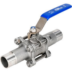Кран шаровой BV3131P(3pc)-FP-W-H LONG Ду20 Ру63 нержавеющая сталь SS304, полнопроходной, трехсоставной, уплотнение - PTFE, под приварку, с рукояткой