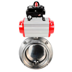 Затвор дисковый поворотный WBV3131E-2W-T-H Ду20 Ру10 резьбовой, пищевая нержавеющая сталь 304, уплотнение – EPDM, с пневмоприводом PA-DA-052 и БКВ APL-410N EX