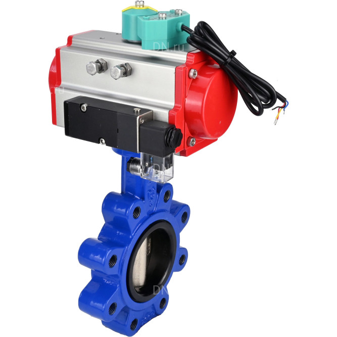 Затвор дисковый поворотный WBV1616E-2W-Fb-H Ду80 Ру16 LUG корпус - чугун QT450, диск - чугун QT450, уплотнение - EPDM, с пневмоприводом PA-DA-083, пневмораспределителем 4M310-08 DC24V и магнитным переключателем ALS200D в Перми