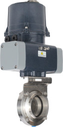 Затвор дисковый поворотный WBV3131E-2W-C-H Ду32 Ру10 кламповый, корпус - пищевая нержавеющая сталь AISI 304, диск - нержавеющая сталь AISI 304, уплотнение - EPDM, с электроприводом четвертьоборотным QTSA-N-003EM-O0-220VAC с пружинным возвратом