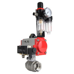 Кран шаровой BV3232P(2pc)-FP-T-ISO-H Ду50 Ру63 полнопроходной двухходовой, нержавеющая сталь SS316, внутренняя резьба, уплотнение - PTFE, с пневмоприводом PA-DA-083 двойного действия, с пневмораспределителем 4M310-08 24В, с БПВ AFC2000