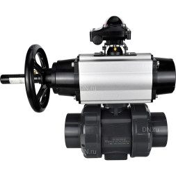 Кран шаровой BV4242E-FP-GRM-ISO Дн32 Ру10 полнопроходной, корпус - НПВХ, шар - НПВХ, уплотнение - EPDM, с пневмоприводом PA-DA-105-1 и БКВ APL-210N