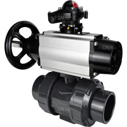 Кран шаровой BV4242E-FP-GRM-ISO Дн32 Ру10 полнопроходной, корпус - НПВХ, шар - НПВХ, уплотнение - EPDM, с пневмоприводом PA-DA-105-1 и БКВ APL-210N