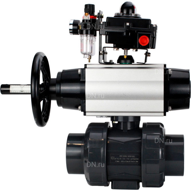 Кран шаровой BV4242E-FP-GRM-ISO Дн80 Ру10 полнопроходной, корпус - НПВХ, шар - НПВХ, уплотнение - EPDM, с пневмоприводом PA-DA-105-1, пневмораспределителем 4M310-08 DC24V, БКВ APL-410N EX и БПВ AFC2000 в Перми
