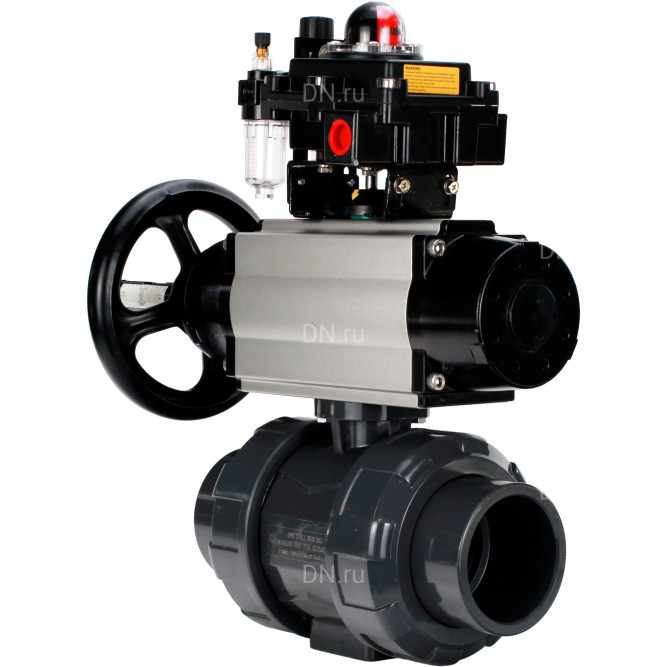 Кран шаровой BV4242E-FP-GRM-ISO Дн80 Ру10 полнопроходной, корпус - НПВХ, шар - НПВХ, уплотнение - EPDM, с пневмоприводом PA-DA-105-1, пневмораспределителем 4M310-08 DC24V, БКВ APL-410N EX и БПВ AFC2000 в Перми