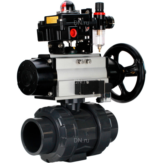 Кран шаровой BV4242E-FP-GRM-ISO Дн80 Ру10 полнопроходной, корпус - НПВХ, шар - НПВХ, уплотнение - EPDM, с пневмоприводом PA-DA-105-1, пневмораспределителем 4M310-08 DC24V, БКВ APL-410N EX и БПВ AFC2000 в Перми