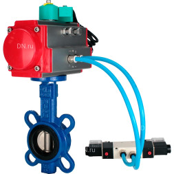 Затвор дисковый поворотный WBV1132N-2W-Fb-H Ду150 Ру16, корпус - чугун GG25, диск - нержавеющая сталь 316L, уплотнение - NBR, с пневмоприводом PA-DA-105, пневмораспределителем 4M320-10 AC220V и магнитным переключателем ALS200D