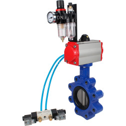 Затвор дисковый поворотный WBV1631N-2W-Fb-H Ду65 Ру16 LUG, корпус - чугун QT450, диск - нержавеющая сталь 304, уплотнение - NBR, с пневмоприводом PA-SA-105, пневмораспределителем 4M320-10 AC220V и БПВ AFC2000