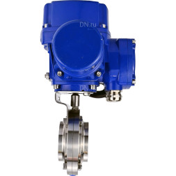 Затвор дисковый поворотный WBV3131S-2W-W-H Ду20 Ру10 под приварку, корпус - пищевая нержавеющая сталь 304, уплотнение - Silicon, с электроприводом QT-N-005M-O2-380VAC-У1 с моментной муфтой и штурвалом