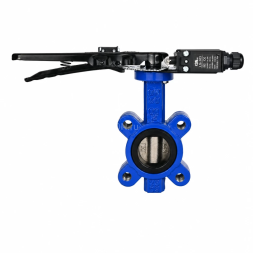 Затвор дисковый поворотный WBV1616N-2W-Fb-H Ду100 Ру16 LUG межфланцевый, корпус - чугун QT450, диск - чугун QT450, уплотнение - NBR, с рукояткой и двумя концевыми датчиками LS-103 250В