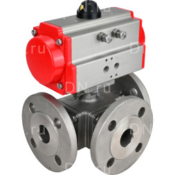 Кран шаровой BV3232P(4pc)-FP-3WL-F Ду20 Ру16 полнопроходной трехходовой, фланцевый, корпус - нержавеющая сталь SS316, с пневмоприводом PA-SA-065 с возвратными пружинами