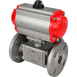 Кран шаровой BV3232P(4pc)-FP-3WL-F Ду20 Ру16 полнопроходной трехходовой, фланцевый, корпус - нержавеющая сталь SS316, с пневмоприводом PA-SA-065 с возвратными пружинами