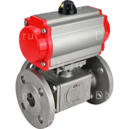 Кран шаровой BV3232P(4pc)-FP-3WL-F Ду20 Ру16 полнопроходной трехходовой, фланцевый, корпус - нержавеющая сталь SS316, с пневмоприводом PA-SA-065 с возвратными пружинами
