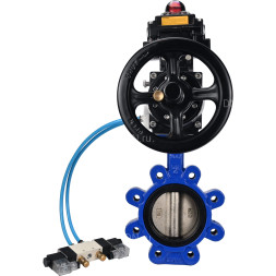 Затвор дисковый поворотный WBV1616E-2W-Fb-H Ду125 Ру16 LUG корпус - чугун QT450, диск - чугун QT450, уплотнение - EPDM, с пневмоприводом PA-DA-105-1, пневмораспределителем 4V320-10 AC220V и БКВ APL-410N EX
