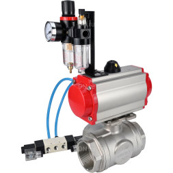 Кран шаровой BV3232P(4pc)-SP-3WL-T-ISO-H Ду20 Ру63, стандартнопроходной, четырехсоставной, корпус - нержавеющая сталь 316, уплотнение - PTFE, внутренняя резьба, с пневмоприводом PA-DA-052, пневмораспределителем 4V320-10 AC220V, БПВ AFC2000
