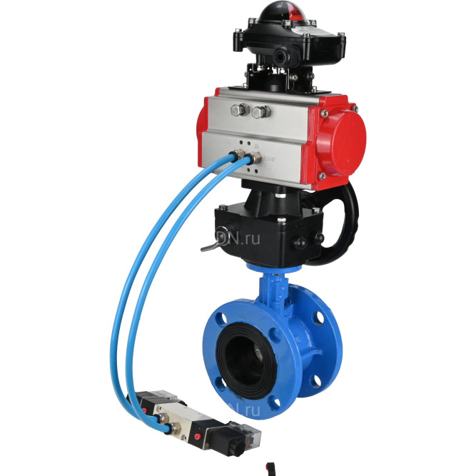 Затвор дисковый поворотный WBV1313E-2W-F-H Ду80 Ру16 фланцевый чугун GGG40, диск - чугун GGG40, EPDM, с пневмоприводом PA-DA-105, пневмораспределителем 4V320-10 AC220V, БКВ APL-210N и ручным дублером MON1-250-T26-ISO в Перми
