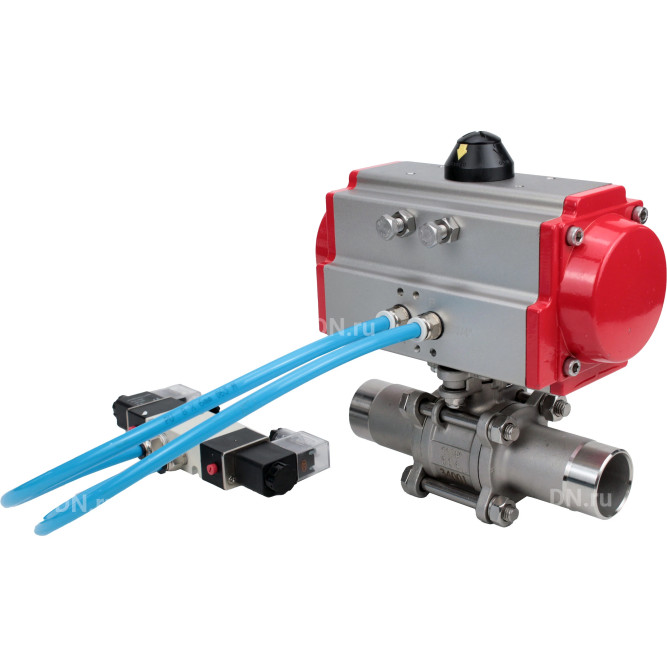 Кран шаровой BV3131P(3pc)-FP-W-ISO-H LONG Ду65 Ру25 полнопроходной, корпус - нерж.сталь 304, уплотнение - PTFE, под приварку, с пневмоприводом PA-SA-130 и пневмораспределителем 4M320-08 AC220V в Перми