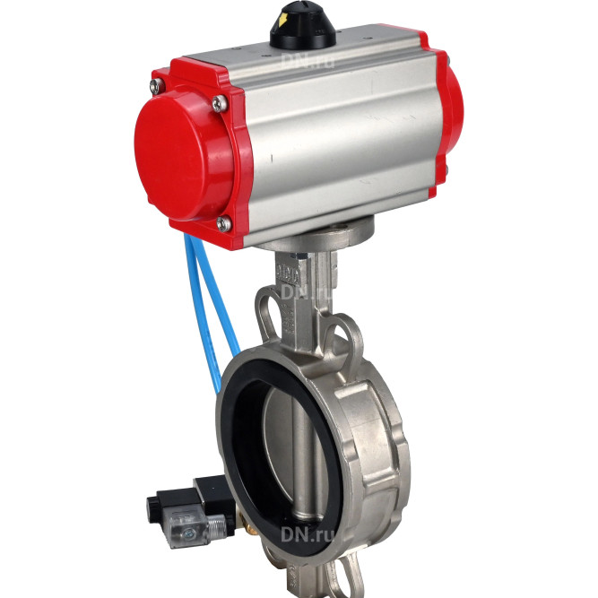 Затвор дисковый поворотный WBV3232N-2W-Fb-H Ду250 Ру16, корпус - нержавеющая сталь 316L, диск - нержавеющая сталь 316L, уплотнение - NBR, с пневмоприводом PA-DA-140 двойного действия, с пневмораспределителем 4V320-10 AC220V в Перми