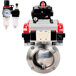 Затвор дисковый поворотный WBV3131S-2W-W-H Ду65 Ру10 под приварку, пищевая нержавеющая сталь 304, уплотнение – Silicon, с пневмоприводом PA-DA-052, пневмораспределителем 4V320-10 AC220V, БКВ APL-410N EX и БПВ AFC2000