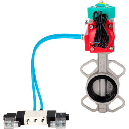 Затвор дисковый поворотный WBV3131E-2W-Fb-H Ду150 Ру16 корпус - нержавеющая сталь 304, диск - нержавеющая сталь 304, уплотнение - EPDM, с пневмоприводом PA-DA-105, пневмораспределителем 4V320-08 AC220V и магнитным переключателем ALS200D