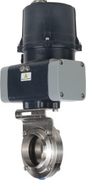 Затвор дисковый поворотный WBV3131E-2W-C-H Ду65 Ру10 кламповый, корпус - пищевая нержавеющая сталь AISI 304, диск - нержавеющая сталь AISI 304, уплотнение - EPDM, с электроприводом четвертьоборотным QTSA-N-003EM-O0-220VAC с пружинным возвратом