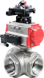 Кран шаровой BV3232P(4pc)-SP-3WL-T-ISO-H Ду80 Ру40 стандартнопроходной трехходовой L-тип, нерж. сталь SS316, внутренняя резьба, уплотнение - PTFE, пн.приводом PA-DA-083, пн.распределителем 4M310-08 DC24V и БКВ APL-210N