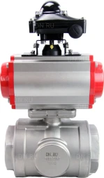 Кран шаровой BV3232P(4pc)-SP-3WL-T-ISO-H Ду80 Ру40 стандартнопроходной трехходовой L-тип, нерж. сталь SS316, внутренняя резьба, уплотнение - PTFE, пн.приводом PA-DA-083, пн.распределителем 4M310-08 DC24V и БКВ APL-210N