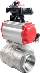 Кран шаровой BV3232P(4pc)-SP-3WL-T-ISO-H Ду80 Ру40 стандартнопроходной трехходовой L-тип, нерж. сталь SS316, внутренняя резьба, уплотнение - PTFE, пн.приводом PA-DA-083, пн.распределителем 4M310-08 DC24V и БКВ APL-210N