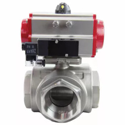 Кран шаровой BV3232P(4pc)-SP-3WL-T-ISO-H Ду50 Ру63, стандартнопроходной, четырехсоставной, корпус - нержавеющая сталь 316, уплотнение - PTFE, внутренняя резьба, с пневмоприводом PA-SA-083 двойного действия, пневмораспределителем 4V320-08 AC220V