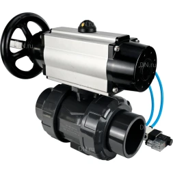 Кран шаровой BV4242E-FP-GRM-ISO Дн32 Ру10 полнопроходной, корпус - НПВХ, шар - НПВХ, уплотнение - EPDM, с пневмоприводом PA-DA-105-1 и пневмораспределителем 4V320-08 AC220V