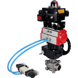 Кран шаровой BV3232P(3pc)-FP-W-ISO-H Ду65 Ру25, полнопроходной под приварку, нержавеющая сталь SS316, PTFE, с пневмоприводом PA-DA-083, с пневмораспределителем 4V320-08 AC220V, с БКВ APL-410N EX, с ручным дублером MON2-450-T28-ISO