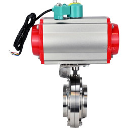 Затвор дисковый поворотный WBV3131E-2W-W-H Ду32 Ру10 под приварку, пищевая нержавеющая сталь 304, уплотнение - EPDM, с пневмоприводом PA-DA-052 и магнитным переключателем ALS200D