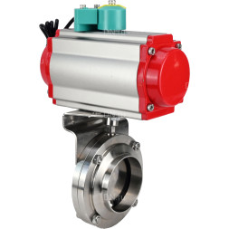 Затвор дисковый поворотный WBV3131E-2W-W-H Ду32 Ру10 под приварку, пищевая нержавеющая сталь 304, уплотнение - EPDM, с пневмоприводом PA-DA-052 и магнитным переключателем ALS200D
